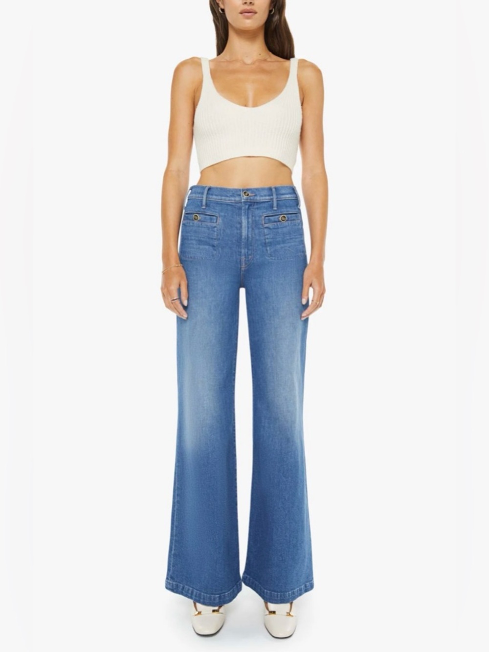 MOTHER Blue Wide Leg Flare Jeans